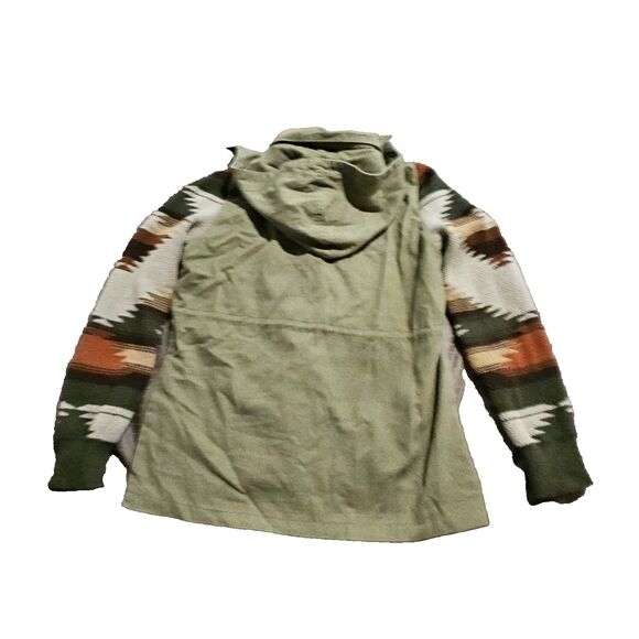 Thread & Supply Womens Jacket XS Olive Green Aztec Sleeve Hooded Zip Button Up - Picture 9 of 14